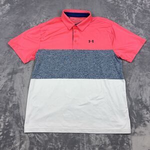 Under Armour Golf Shirt Men's Size XL Blue Pink The Playoff Polo Short Sleeves